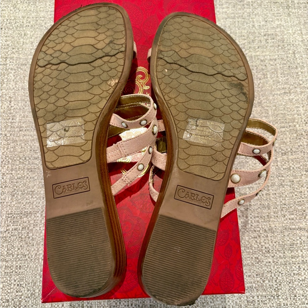 Carlos Santana Pink and Tan Studded Sandals - Picture 4 of 6